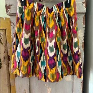 CAbi Vibrant Ikat Skater Skirt in Mustard, Teal & Magenta